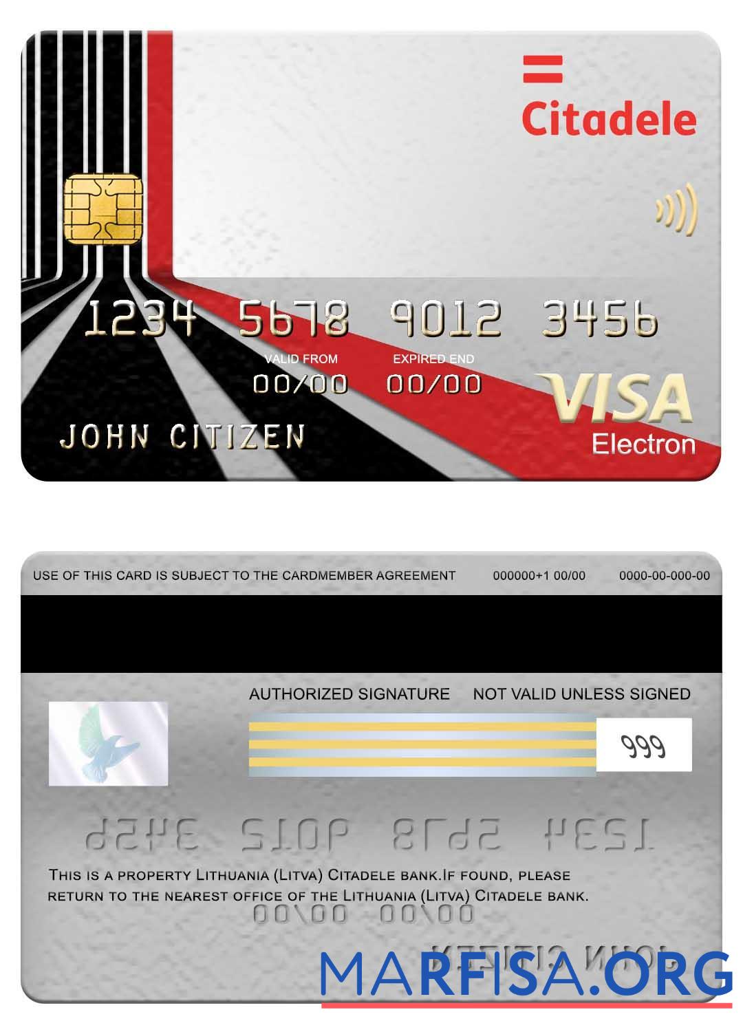 Realistic Lithuania (Litva) Citadele bank visa electron card download for verification